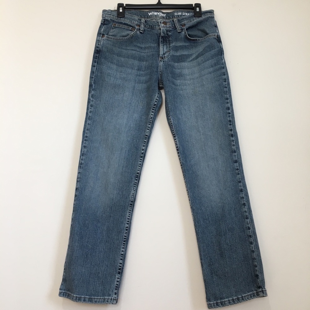 Wrangler Mid Rise Slim Straight Denim Blue Jeans
